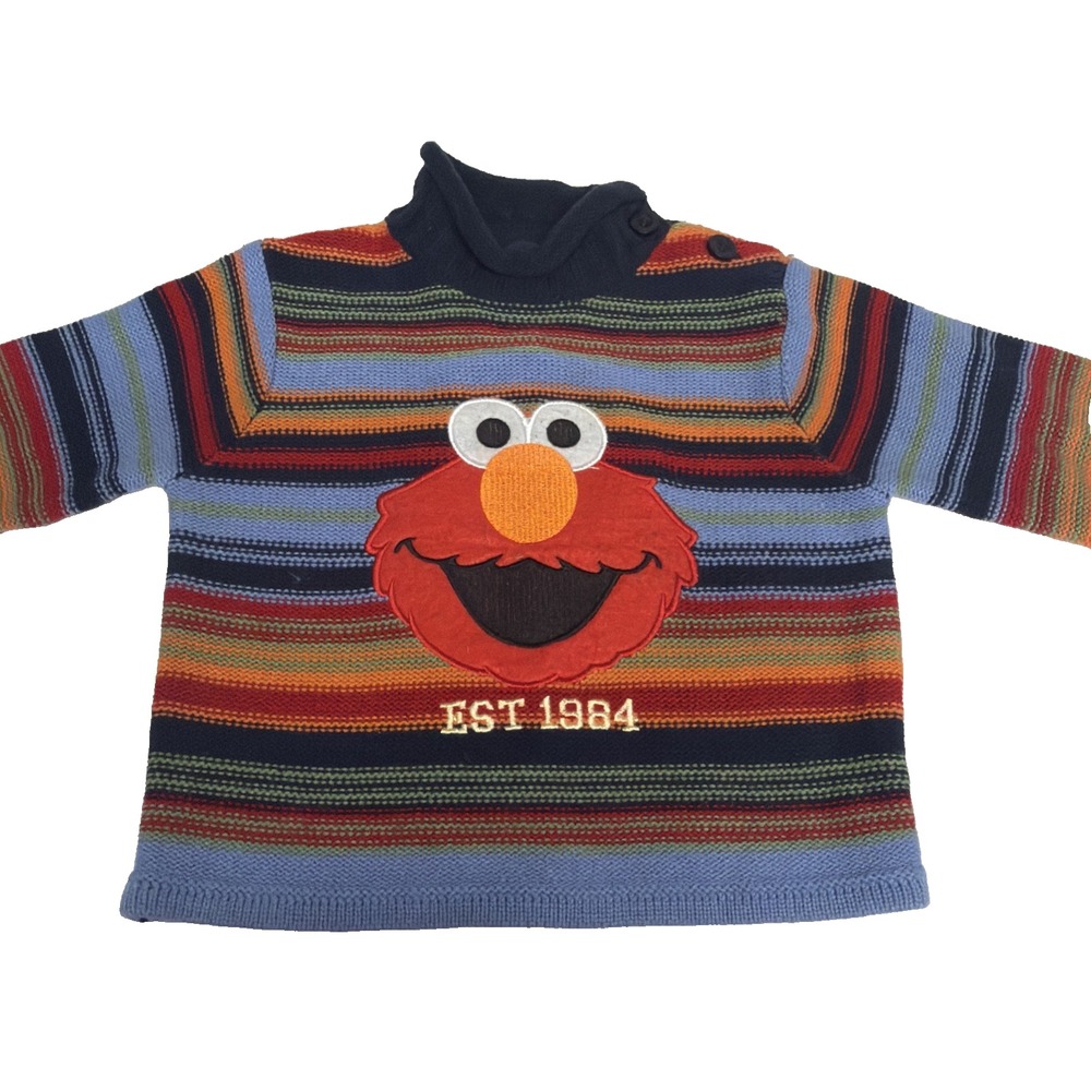 Vintage Sesame Street Sweater Kids 3T Multicolor Stripe Elmo Knit Turtleneck 90s